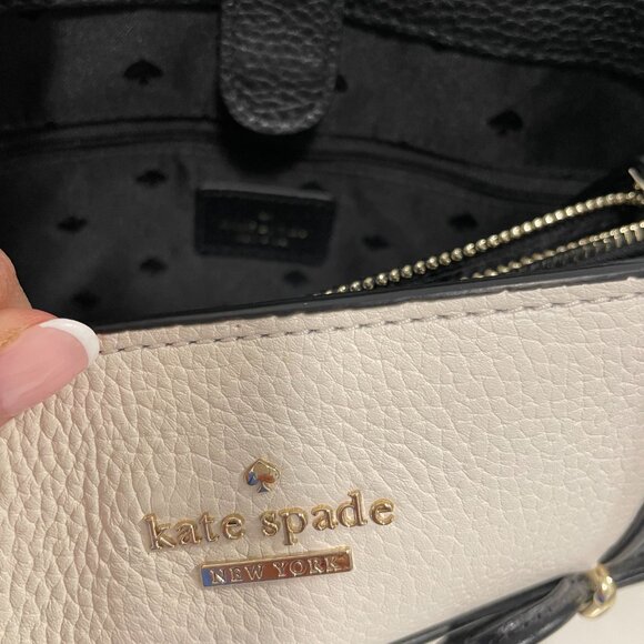 kate spade new york handbag leather cream with black detailed bow - Picture 4 of 9